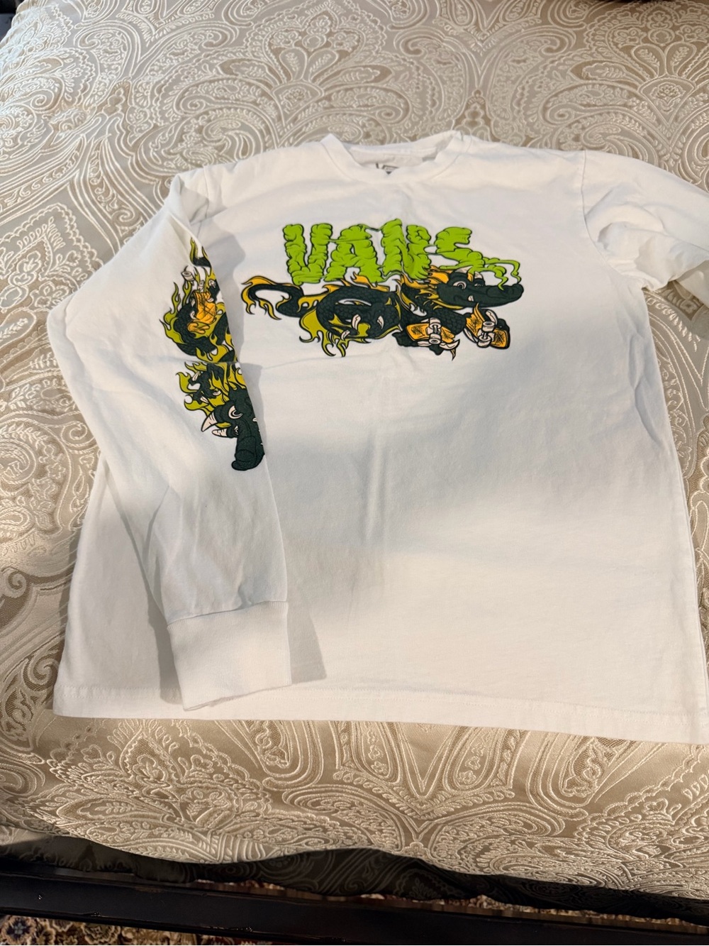 Vans White Long-Sleeve Tee with Neon Green & Yellow Graphic